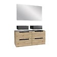 AURLANE - Meuble salle de bains 120cm Chêne et noir, Vasques carrées et Miroir Led 120x70 - OMEGA - vignette