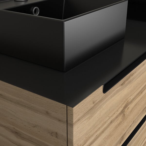 AURLANE - Meuble salle de bains 120cm Chêne et noir, Vasques carrées et Miroir Led 120x70 - OMEGA - large