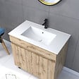 AURLANE - Meuble salle de bain 80x80 -Finition chene naturel + vasque blanche + miroir barber-TIMBER 80-Pack28 - vignette