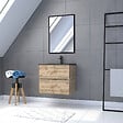 AURLANE - Pack Meuble SDB 60cm suspendu 2 tiroirs Chene_Vasque noire + Miroir - TIMBER 60_Pack07 - vignette
