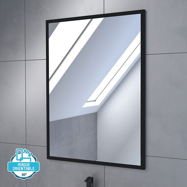 AURLANE - Pack Meuble SDB 60cm suspendu 2 tiroirs Chene_Vasque noire + Miroir - TIMBER 60_Pack07 - large