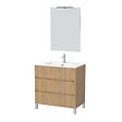 AURLANE - Pack Meuble Salle de Bains 80cm Chêne Clair 3 Tiroirs, Vasque, Miroir 60x80 et réglette Led - XENOS - vignette