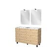 AURLANE - Meuble Salle de Bains 120cm 6 Tiroirs Chêne Naturel + Vasque Blanche + Miroirs avec appliques Led - vignette