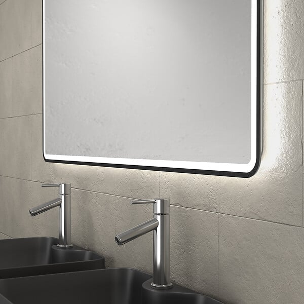 AURLANE - Meuble salle de bains 120cm Chêne et noir, Vasques rectangulaires et Miroir Black Led 120x70 - OMEGA - large