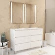 AURLANE - Meuble Salle de Bains 120 cm Laqué Blanc 6 Tiroirs, Vasque, Miroirs 60x80 à Leds intégrées - XENOS - vignette