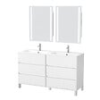 AURLANE - Meuble Salle de Bains 120 cm Laqué Blanc 6 Tiroirs, Vasque, Miroirs 60x80 à Leds intégrées - XENOS - vignette