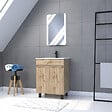 AURLANE - Meuble salle de bain 60x80 - Finition chene naturel - vasque blanche + miroir Led - TIMBER 60 - vignette