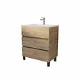 AURLANE - Meuble de salle de bains 70 cm TIMBER - Décor Chêne Naturel 3 tiroirs avec Vasque blanche - vignette