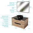AURLANE - Meuble salle de bains 80cm Decor Bois et Noir, 2 Tiroirs, Vasque Noire 36cm et Miroir Led 80x60cm - vignette