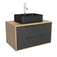 AURLANE - Meuble de Salle de Bains 80 cm avec Vasque Rectangulaire - Finition Chêne naturel et Noir Mat - UBY - vignette