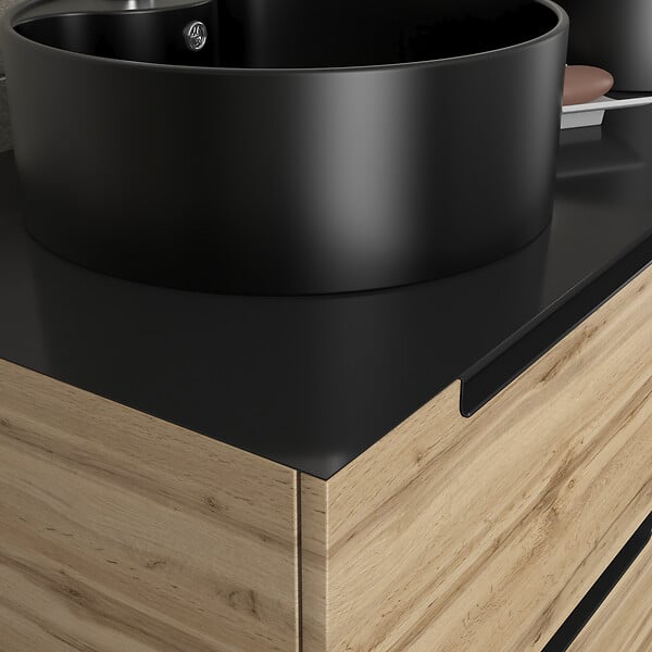 AURLANE - Meuble salle de bains 120cm Chene et noir, Vasques rondes Diam 41cm et Miroirs Led 40x60 - OMEGA - large