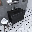AURLANE - Meuble de salle de bain 80x50cm - 2 tiroirs - vasque résine noire effet pierre - STRUCTURA F051 - vignette