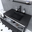 AURLANE - Meuble de salle de bain 80x50cm - 2 tiroirs - vasque résine noire effet pierre - STRUCTURA F051 - vignette