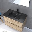 AURLANE - Meuble salle de bain 80x54 - Finition chene naturel + vasque noire + miroir Led - TIMBER 80 - Pack12 - vignette