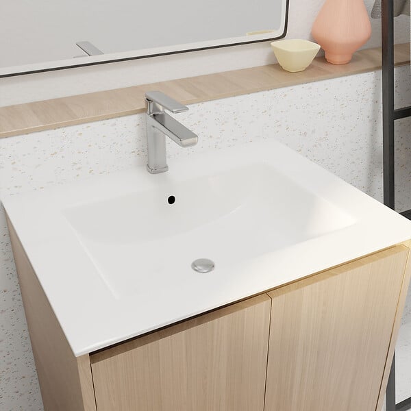 AURLANE - Pack Meuble Salle de Bains 60 cm Chêne Clair, 2 portes avec Vasque Céramique - XENOS - large