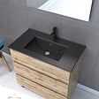 AURLANE - Meuble salle de bains 80cm décor chene naturel 3 tiroirs - Vasque noire et Miroir Led - TIMBER - vignette