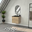 AURLANE - Meuble Salle de Bains 60cm 2 Tiroirs Chêne Naturel + Vasque Noire et Miroir Ovale - vignette