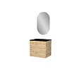 AURLANE - Meuble Salle de Bains 60cm 2 Tiroirs Chêne Naturel + Vasque Noire et Miroir Ovale - vignette