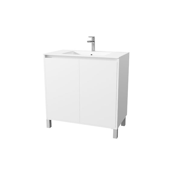 AURLANE - Pack Meuble Salle de Bains 80cm Laqué Blanc 2 Portes avec Vasque Céramique Blanche - XENOS - large