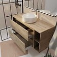 AURLANE - Meuble de salle de bains 120 cm TIMBER - Décor Chêne, 2 tiroirs, Vasque blanche à poser - vignette