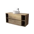 AURLANE - Meuble de salle de bains 120 cm TIMBER - Décor Chêne, 2 tiroirs, Vasque blanche à poser - vignette