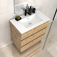 AURLANE - Meuble de salle de bains 80cm 3 Tiroirs_Chêne Naturel + Vasque céramique blanche - TIMBER 80 - vignette