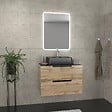 AURLANE - Meuble salle de bains 80 cm 2 tiroirs - Chêne et noir - Vasque rectangle - Miroir Led - OMEGA - vignette