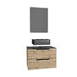 AURLANE - Meuble salle de bains 80 cm 2 tiroirs - Chêne et noir - Vasque rectangle - Miroir Led - OMEGA - vignette
