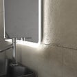 AURLANE - Meuble salle de bains 80 cm 2 tiroirs - Chêne et noir - Vasque rectangle - Miroir Led - OMEGA - vignette
