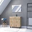 AURLANE - Meuble salle de bain 80x80 -Finition chene naturel + vasque blanche + miroir Led- TIMBER 80 - Pack26 - vignette