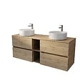 AURLANE - Meuble de Salle de Bains 140 TIMBER Décor Chêne 4 tiroirs et module - Vasques Blanches 36cm - vignette