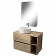 AURLANE - Meuble salle de bains 80 TIMBER Décor Chêne Tiroirs + Module - Vasque Blanche - Miroir 60x80 - vignette