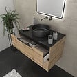 AURLANE - Meuble salle de bains 80 cm 2 tiroirs - Chêne et noir - Vasque ronde - Miroir Black Led - OMEGA - vignette