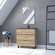 AURLANE - Meuble salle de bain 80x60 - Finition chene naturel + vasque noire + miroir Led - TIMBER 80 - Pack43 - vignette