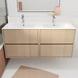 AURLANE - Pack Meuble Salle de Bains 120 cm Chêne Clair, 4 tiroirs avec Vasque Céramique - XENOS - vignette