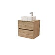 AURLANE - Meuble Salle de Bains 80cm 2 Tiroirs Chêne Naturel + Vasque Carrée 38x38x13cm Blanche Effet Marbre - vignette