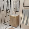 AURLANE - Meuble de Salle de Bains 50 cm Décor Chêne Naturel - Vasque Blanche et Miroir 50x70 avec Cadre Noir - vignette