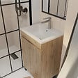 AURLANE - Meuble de Salle de Bains 50 cm Décor Chêne Naturel - Vasque Blanche et Miroir 50x70 avec Cadre Noir - vignette