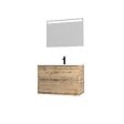 AURLANE - Pack Meuble SDB 80cm suspendu 2 tiroirs Chene_Vasque blanche + Miroir Led - TIMBER 80_Pack36 - vignette