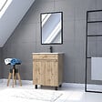 AURLANE - Meuble salle de bains 60cm décor chene naturel 2 portes - Vasque blanche et Miroir - TIMBER - vignette
