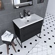 AURLANE - Meuble de salle de bain 80x50cm NOIR MAT - 2 tiroirs Noir mat - vasque blanche - STRUCTURA P054 - vignette