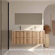 AURLANE - Meuble de Salle de Bains LEON 120cm Décor Bois - 4 Tiroirs en MDF Ondulés - Vasque à encastrer - vignette
