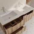 AURLANE - Meuble de Salle de Bains LEON 120cm Décor Bois - 4 Tiroirs en MDF Ondulés - Vasque à encastrer - vignette