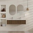 AURLANE - Meuble Salle de Bains YUKI 120 2 Tiroirs Décor Chêne et Noir - Vasque Blanche - Miroirs Ovales 50x80 - vignette