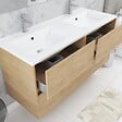 AURLANE - Meuble Salle de Bains 120 cm Chêne Clair 4 Tiroirs, Vasque, Miroirs 60x80 et Réglettes Led - XENOS - vignette