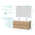 AURLANE - Meuble Salle de Bains 120 cm Chêne Clair 4 Tiroirs, Vasque, Miroirs 60x80 et Réglettes Led - XENOS - vignette
