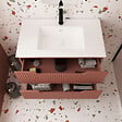 AURLANE - Meuble de Salle de Bains LEON 80cm Terracotta - 2 Tiroirs en MDF Ondulés - Vasque à encastrer - vignette