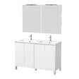 AURLANE - Meuble Salle de Bains 120 cm Laqué Blanc 4 Portes, Vasque, Miroirs 60x80 et Réglettes Led - XENOS - vignette