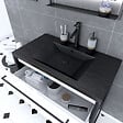 AURLANE - Meuble de salle de bain 80x50 cm Noir MAT - 2 tiroirs BLANC - vasque résine noire effet pierre - vignette