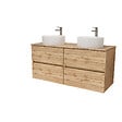 AURLANE - Meuble Salle de Bains 120cm 4 Tiroirs Chêne Naturel - 2 Vasques Rondes 36cm en Céramique Blanche - vignette